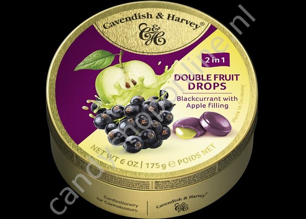 Cavendish & Harvey Double Fruit Drops Blackcurrant with Apple filling 175gr.