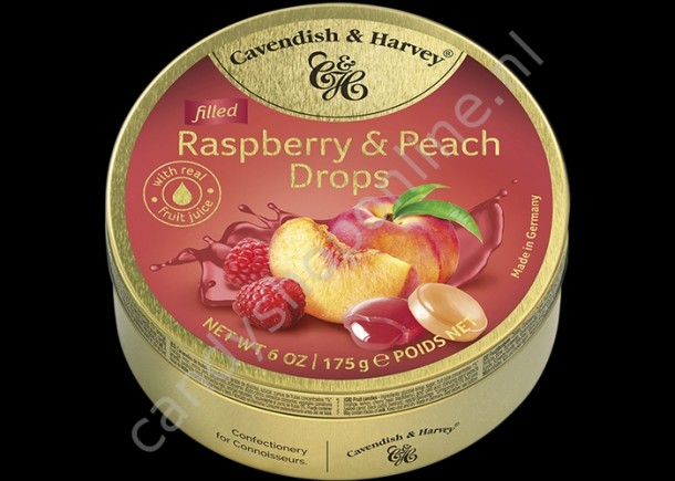 Cavendish & Harvey Filled Raspberry & Peach Drops with real Fruit Juice 175gr.